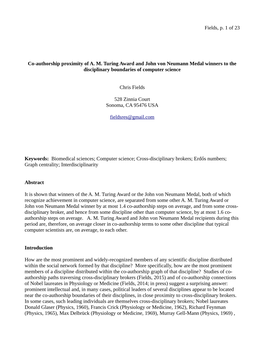 Co-Authorship Proximity of A. M. Turing Award and John Von Neumann Medal Winners to the Disciplinary Boundaries of Computer Science