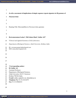 In-Silico Assessment of Implications of Simple Sequence Repeats Signature in 98 Genomes of Polyomaviridae Running Title