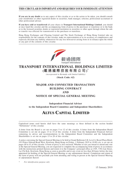 TRANSPORT INTERNATIONAL HOLDINGS LIMITED (載通國際控股有限公司)* (Incorporated in Bermuda with Limited Liability) (Stock Code: 62)