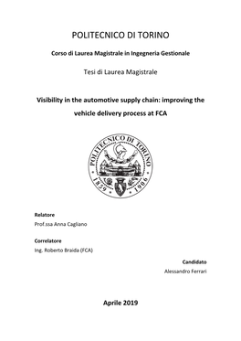 Visibility in the Automotive Supply Chain: Improving the Vehicle Delivery Process at FCA