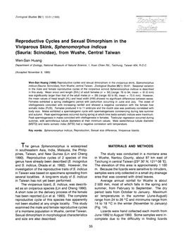 Reproductive Cycles and Sexual Dimorphism in the Viviparous Skink, Sphenomorphus Indicus (Sauria: Scincidae), from Wushe, Central Taiwan