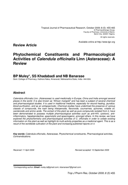 Calendula Officinalis Linn (Asteraceae): a Review