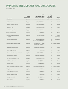 PRINCIPAL SUBSIDIARIES and ASSOCIATES at 31 March 2005