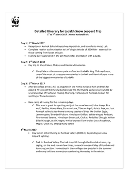 Detailed Itinerary for Ladakh Snow Leopard Trip 1St to 7Th March 2017 | Hemis National Park