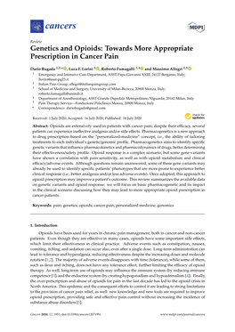 Genetics and Opioids: Towards More Appropriate Prescription in Cancer Pain