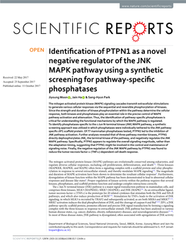 Identification of PTPN1 As a Novel Negative Regulator of the JNK MAPK