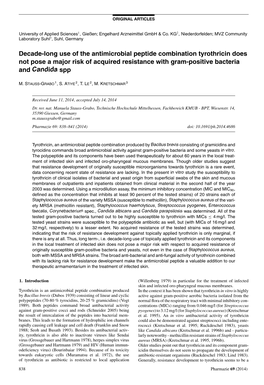 Decade-Long Use of the Antimicrobial Peptide Combination Tyrothricin Does Not Pose a Major Risk of Acquired Resistance with Gram-Positive Bacteria and Candida Spp