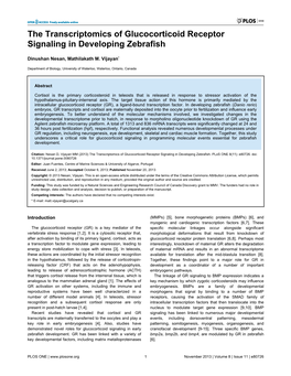 The Transcriptomics of Glucocorticoid Receptor Signaling in Developing Zebrafish