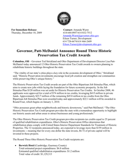 Governor, Patt-Mcdaniel Announce Round Three Historic Preservation Tax Credit Awards