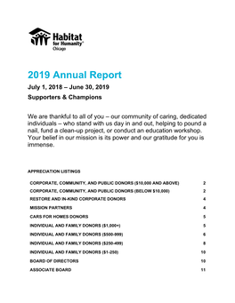 2019 Annual Report July 1, 2018 – June 30, 2019 Supporters & Champions