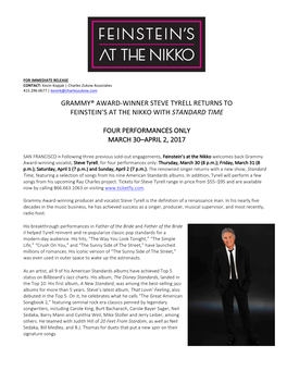 Grammy® Award-Winner Steve Tyrell Returns to Feinstein’S at the Nikko with Standard Time