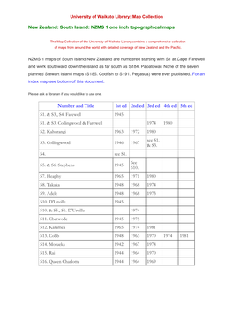 New Zealand: South Island: NZMS 1 One Inch Topographical Maps