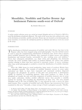 Mesolithic, Neolithic and Earlier Bronze Age Settlement Patterns South-West of Oxford