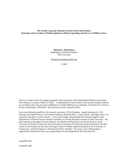 The Gender Gap and National Security in the United States and Western Europe