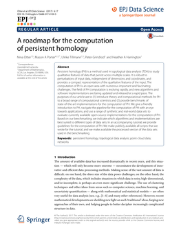 A Roadmap for the Computation of Persistent Homology Nina Otter1,3, Mason a Porter4,1,2*,Ulriketillmann1,3,Petergrindrod1 and Heather a Harrington1