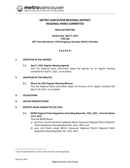 Regional Parks Committee Agenda Package