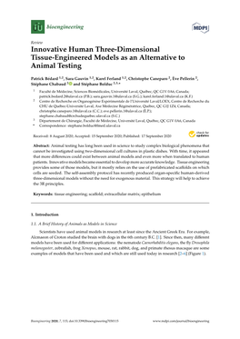 Innovative Human Three-Dimensional Tissue-Engineered Models As an Alternative to Animal Testing