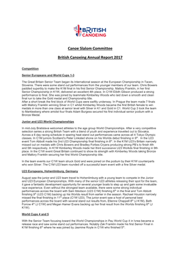 Canoe Slalom Committee British Canoeing Annual Report 2017