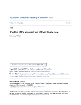 Checklist of the Vascular Flora of Page County, Iowa