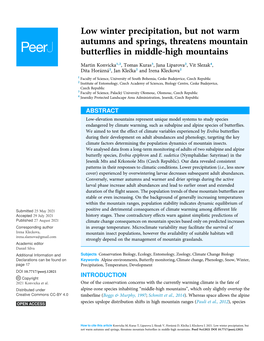 Low Winter Precipitation, but Not Warm Autumns and Springs, Threatens Mountain Butterﬂies in Middle-High Mountains