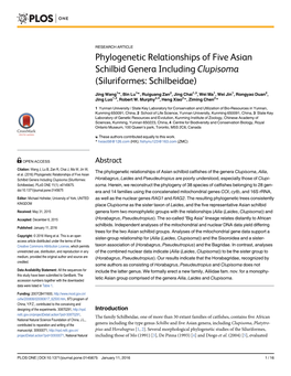 Phylogenetic Relationships of Five Asian Schilbid Genera Including Clupisoma (Siluriformes: Schilbeidae)