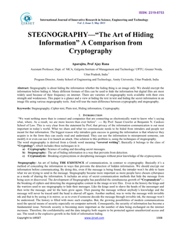STEGNOGRAPHY—“The Art of Hiding Information” a Comparison from Cryptography