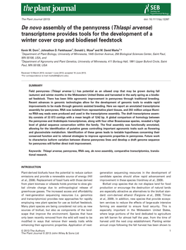 De Novo Assembly of the Pennycress (Thlaspi Arvense) Transcriptome Provides Tools for the Development of a Winter Cover Crop and Biodiesel Feedstock