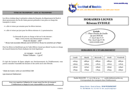 HORAIRES LIGNES Réseau EVEOLE