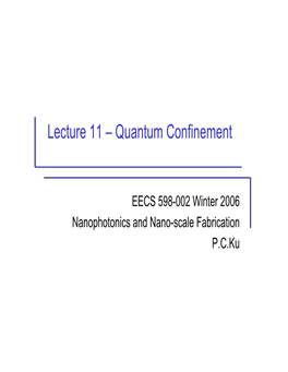 Lecture 11 – Quantum Confinement