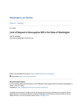 Limit of Bequest in Nuncupative Will in the State of Washington