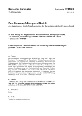 Beschlussempfehlung Und Bericht Des Ausschussesfür Die Angelegenheiten Der Europäischenunion (21