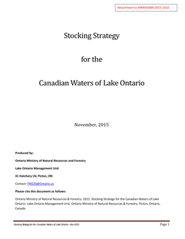 Stocking Strategy for the Canadian Waters of Lake Ontario