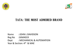 Tata: the Most Admired Brand