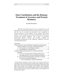 State Constitutions and the Humane Treatment of Arrestees and Pretrial Detainees