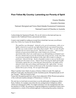 Poor Fellow My Country: Lamenting Our Poverty of Spirit