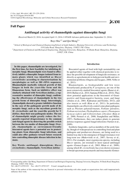 Antifungal Activity of Rhamnolipids Against Dimorphic Fungi