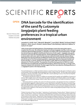 DNA Barcode for the Identification of the Sand Fly Lutzomyia Longipalpis Plant Feeding Preferences in a Tropical Urban Environment