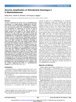 Genomic Amplification of Orthodenticle Homologue 2 in Medulloblastomas