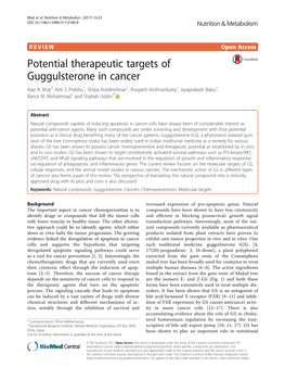 Potential Therapeutic Targets of Guggulsterone in Cancer Ajaz A