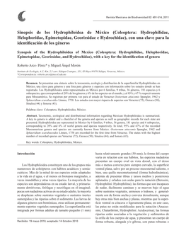 Sinopsis De Los Hydrophiloidea De México