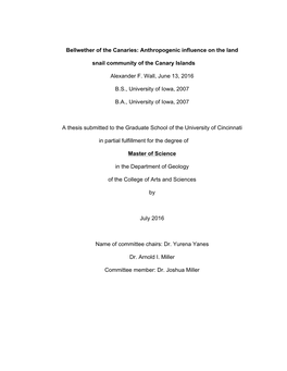 Anthropogenic Influence on the Land Snail Community of the Canary Islands Alexander F. Wall, June 13