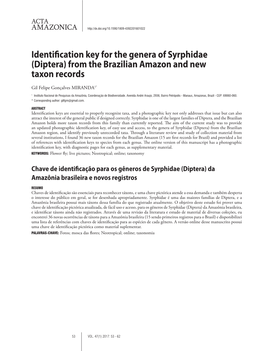 Identification Key for the Genera of Syrphidae (Diptera) from the Brazilian Amazon and New Taxon Records