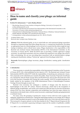 How to Name and Classify Your Phage: an Informal 3 Guide