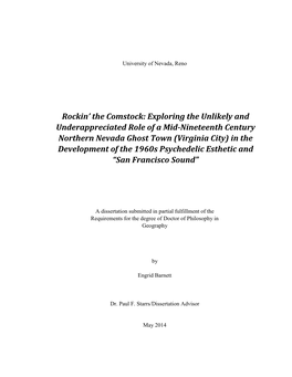 Virginia City) in the Development of the 1960S Psychedelic Esthetic and “San Francisco Sound"