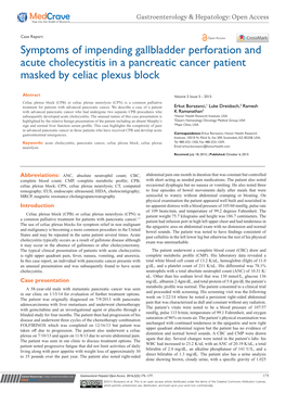 Symptoms of Impending Gallbladder Perforation and Acute Cholecystitis in a Pancreatic Cancer Patient Masked by Celiac Plexus Block