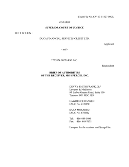 Court File No. CV-17-11827-00CL ONTARIO