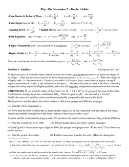 Phys 326 Discussion 7 – Kepler Orbits