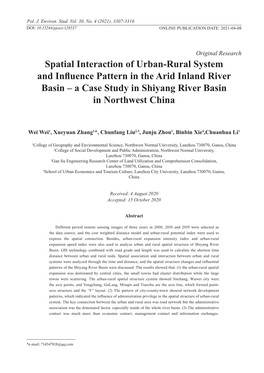 Spatial Interaction of Urban-Rural System and Influence Pattern in the Arid Inland River Basin – a Case Study in Shiyang River Basin in Northwest China