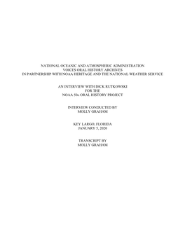 National Oceanic and Atmospheric Administration Voices Oral History Archives in Partnership with Noaa Heritage and the National Weather Service