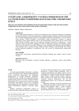 Využívanie a Perspektívy Využitia Podzemných Vôd Na Území Juhovýchodného Slovenska Pre Vodárenské Účely